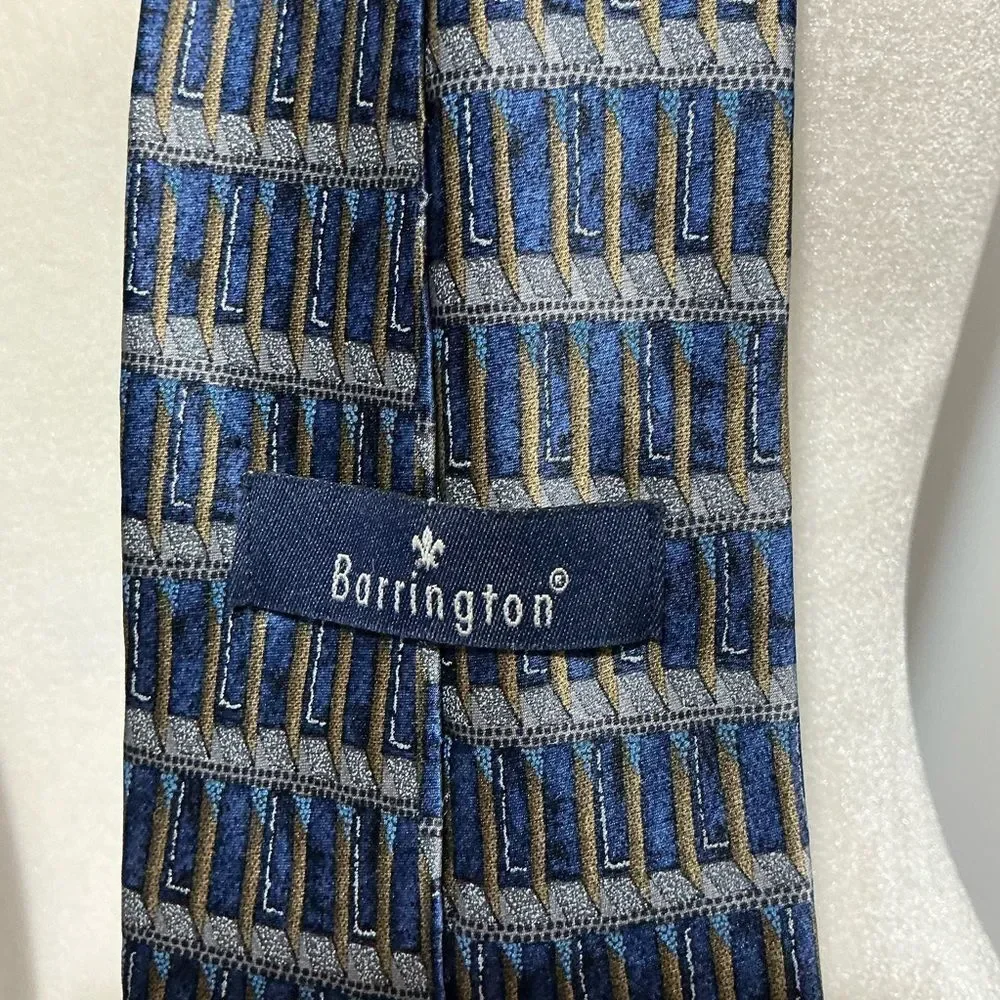 Barrington 100% silk blue and gold geometric design tie